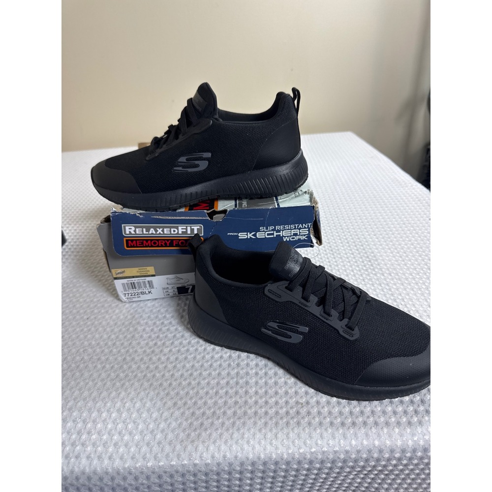 Skechers Shoes Womens 7 Work Relaxed Fit Squad SR Black Slip Resistant NEW